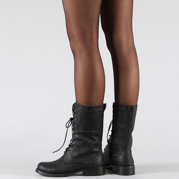 Women Studded Knee High Military Color Buckle Stacked Heels Tall Riding Boots